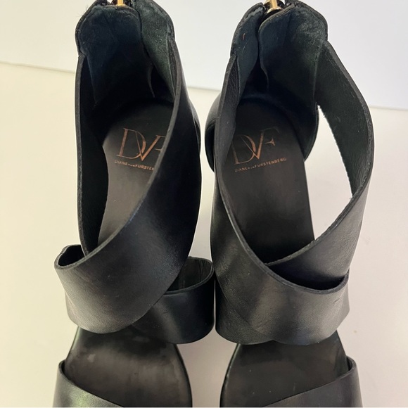 Diane Von Furstenberg Black Opal Wedge Sandals Size 7.5 - Picture 5 of 8